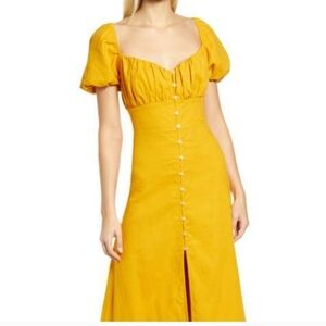 PRIM Linen Blend Puff Sleeve Button Midi Dress Size XS